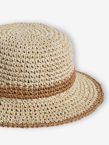 Two-Tone, Straw-Effect Crocheted Hat for Girls wood 