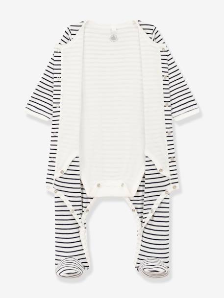 Striped Cotton Bodyjamas for Babies, by Petit Bateau navy blue 