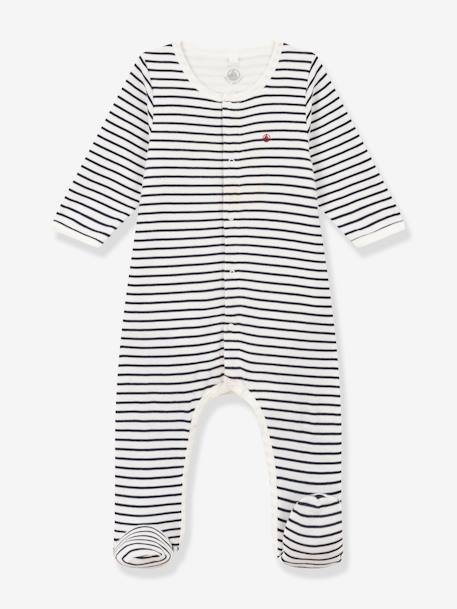 Striped Cotton Bodyjamas for Babies, by Petit Bateau navy blue 