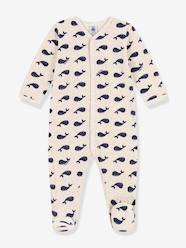 -Navy Whales Sleepsuit in Velour, for Babies by Petit Bateau