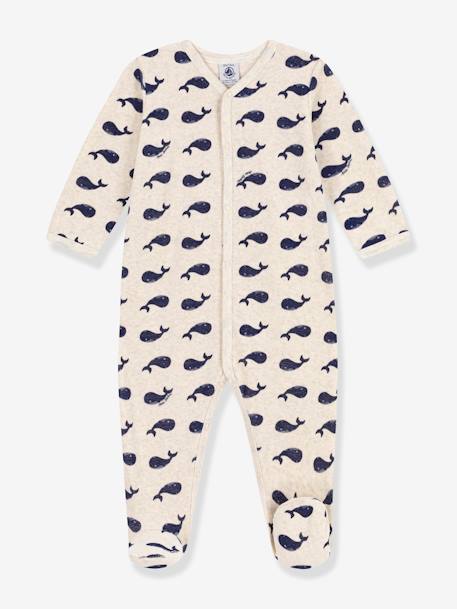 Navy Whales Sleepsuit in Velour, for Babies by Petit Bateau marl beige 