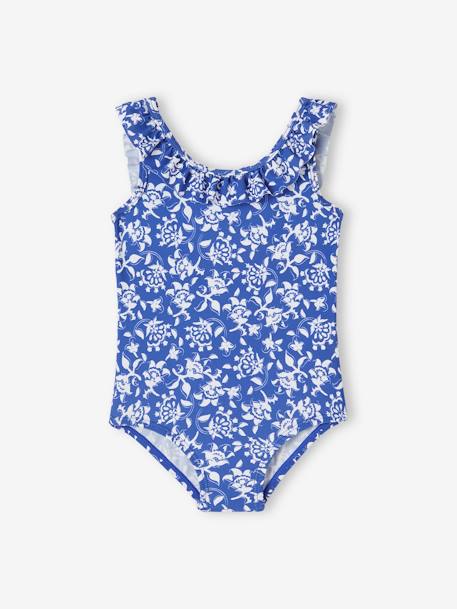 Floral Swimsuit for Baby, Team Famille Collection printed blue 