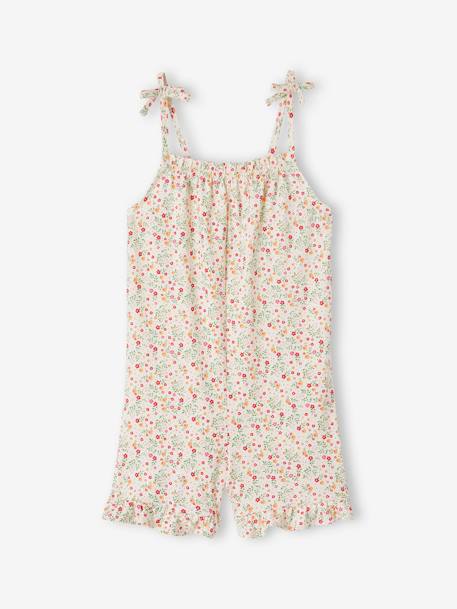 Ruffled Jumpsuit for Girls printed white+red 