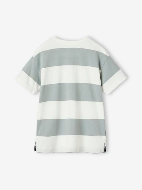 Sports T-Shirt with Mascot & Wide Stripes for Boys aqua green 