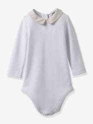 Baby-Bodysuits & Sleepsuits-Bodysuit in Organic Cotton with Seersucker Collar, by CYRILLUS