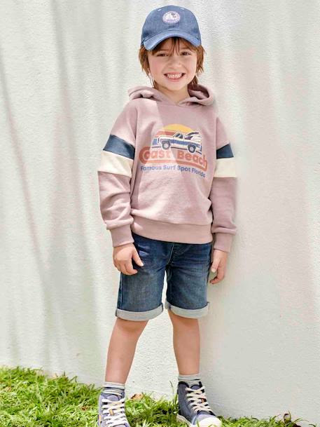 Hoodie with Graphic Motif & Colourblock Sleeves for Boys mauve+ochre 