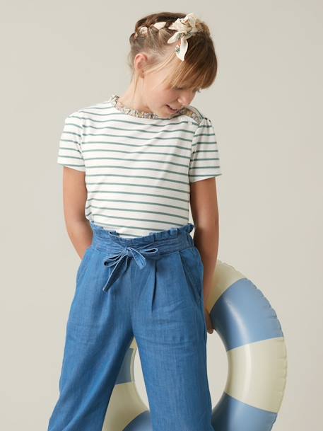 Wide-Leg Trousers in Light Denim for Girls, by CYRILLUS stone 