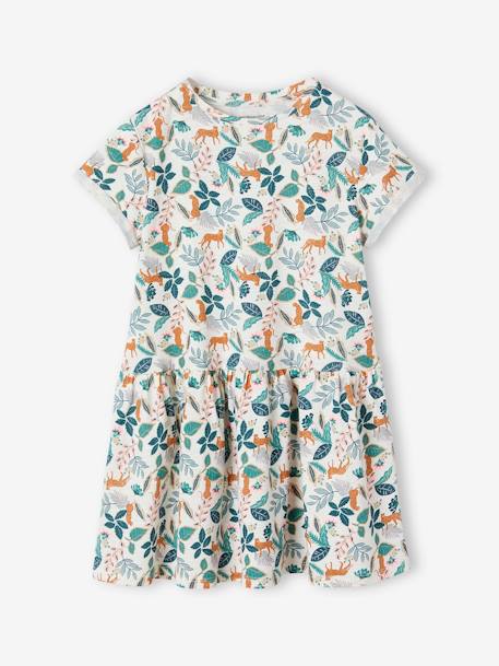 Printed Dress for Girls ecru+emerald green+GREEN DARK ALL OVER PRINTED+pale pink+printed white+rose+rosy+striped blue 