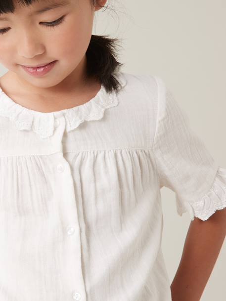 Shirt in Organic Cotton Gauze for Girls, by CYRILLUS ecru 