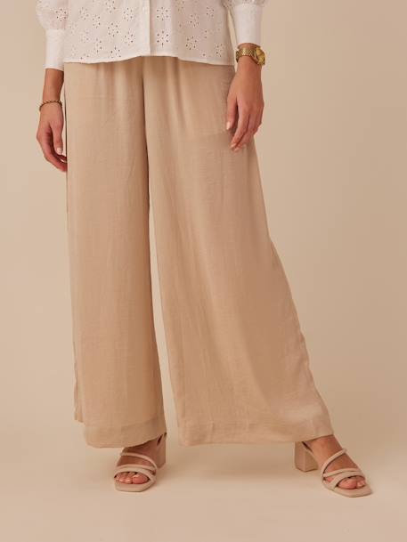 Palazzo-Style Fluid Trousers for Maternity, by ENVIE DE FRAISE black+sandy beige 