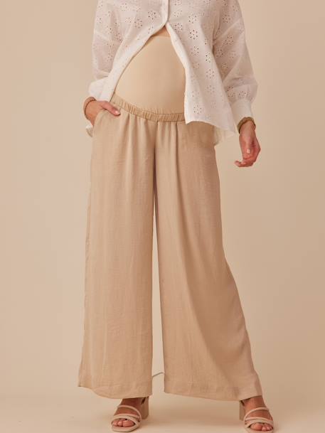 Palazzo-Style Fluid Trousers for Maternity, by ENVIE DE FRAISE black+sandy beige 