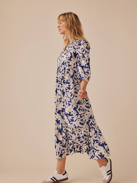 Long Bohemian-Style Dress with Buttons, for Maternity, by ENVIE DE FRAISE pomegranate+royal blue 