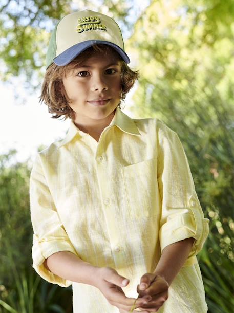 Striped Linen-Effect Shirt for Boys pastel yellow 