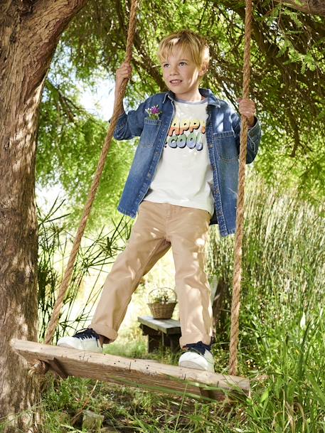 Chino Trousers, Easy to Slip On, for Boys beige+BLUE DARK SOLID WITH DESIGN+GREEN MEDIUM SOLID WITH DESIG 