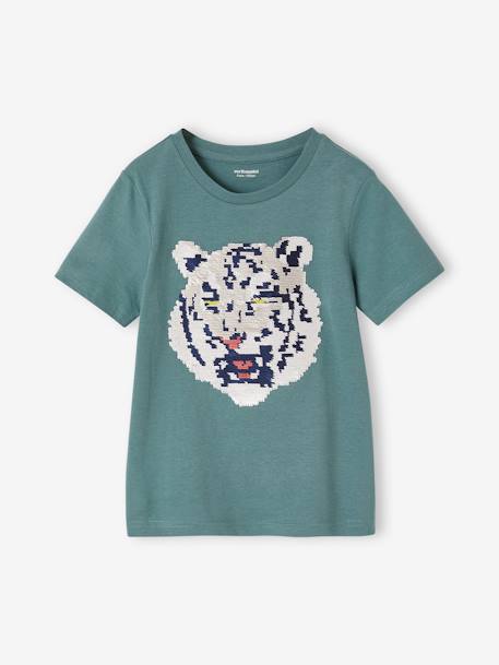 Basics T-Shirt with Reversible Sequins for Boys aqua green+white 