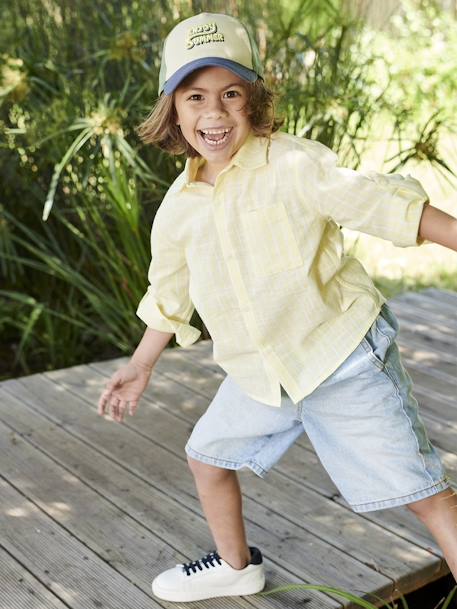 Striped Linen-Effect Shirt for Boys pastel yellow 