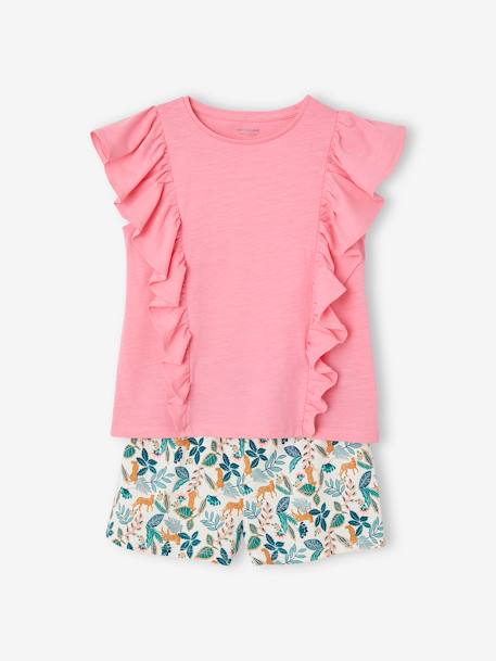 T-Shirt + Shorts Combo for Girls aqua green+pale pink+rose 