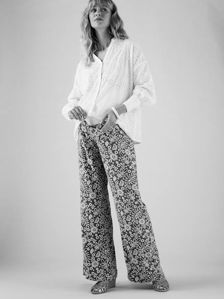 Fluid Trousers with Floral Motifs for Maternity, by ENVIE DE FRAISE green 