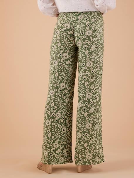 Fluid Trousers with Floral Motifs for Maternity, by ENVIE DE FRAISE green 