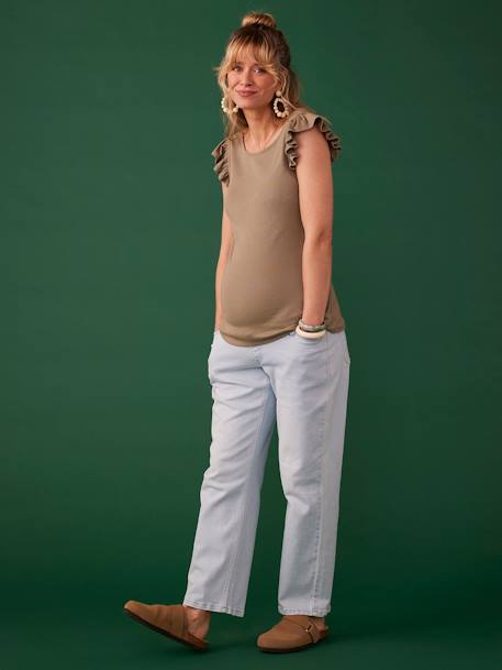 Short Sleeve Rib Knit T-Shirt with Ruffle for Maternity by ENVIE DE FRAISE khaki 