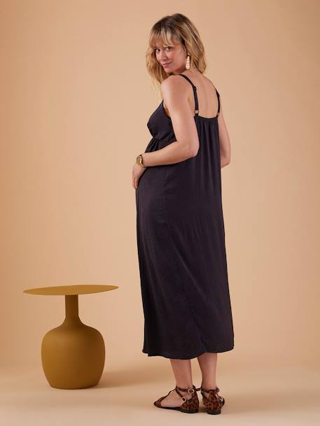 Long Strappy Dress for Maternity, Sateen Effect, by ENVIE DE FRAISE anthracite 