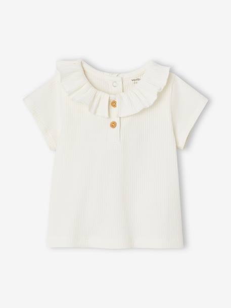 Rib Knit T-Shirt with Frilled Collar for Babies ecru+rose 