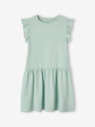 Long Smocked Dress for Girls - green medium checks