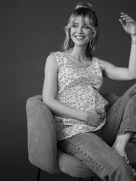 Top with Iridescent Flower Prints for Maternity by ENVIE DE FRAISE sandy beige 