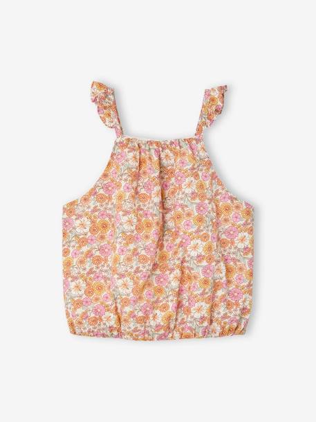 Cropped Blouse with Floral Print, Ruffles on the Straps, for Girls rosy apricot 