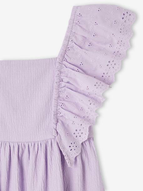 Dress with Ruffles in Broderie Anglaise & Creased Effect, for Girls lavender 