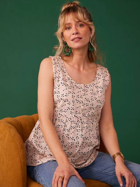 Top with Iridescent Flower Prints for Maternity by ENVIE DE FRAISE sandy beige 