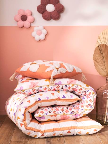 Flower Square Cushion with Pompoms tangerine 