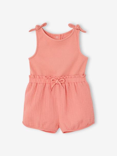 Dual Fabric Playsuit with Bows for Babies coral 