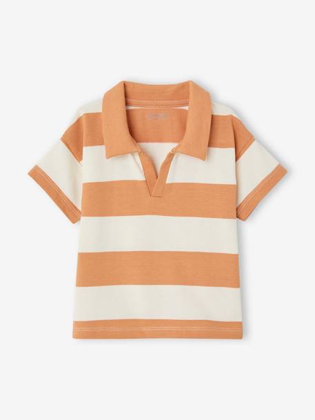 Denim Dungaree Shorts & Striped Polo Shirt Combo for Babies peach 