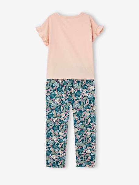 T-Shirt + Trousers Combo for Girls ecru+green 