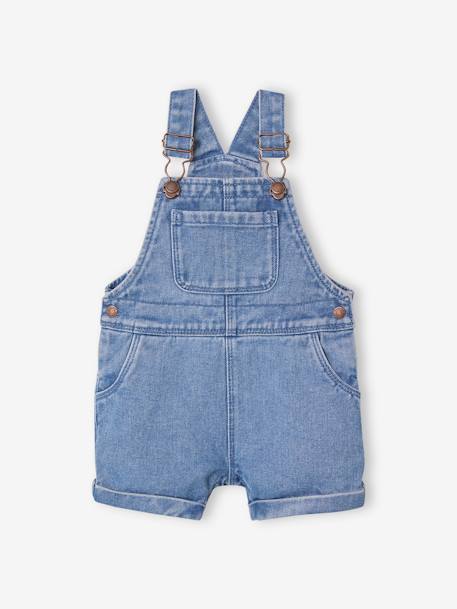 Denim Dungaree Shorts & Striped Polo Shirt Combo for Babies peach 