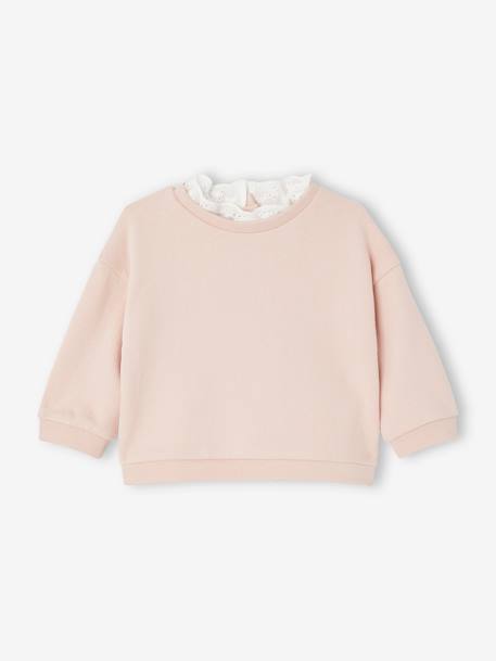 Sweatshirt with Broderie Anglaise Collar for Babies rosy 