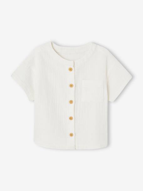 Short Sleeve Cotton Gauze Shirt for Babies ecru 