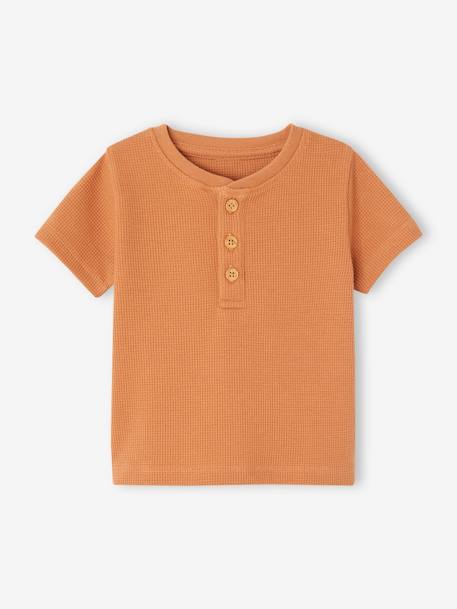 Honeycomb Grandad-Style T-Shirt for Babies camel+GREEN MEDIUM SOLID 