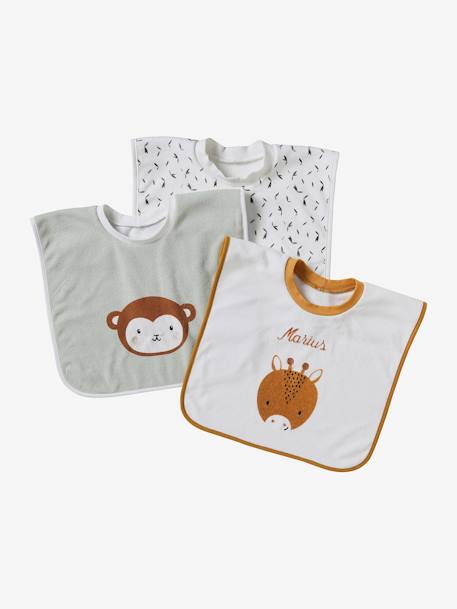 Set of 3 Animals Bibs, Easy to Put On ecru 