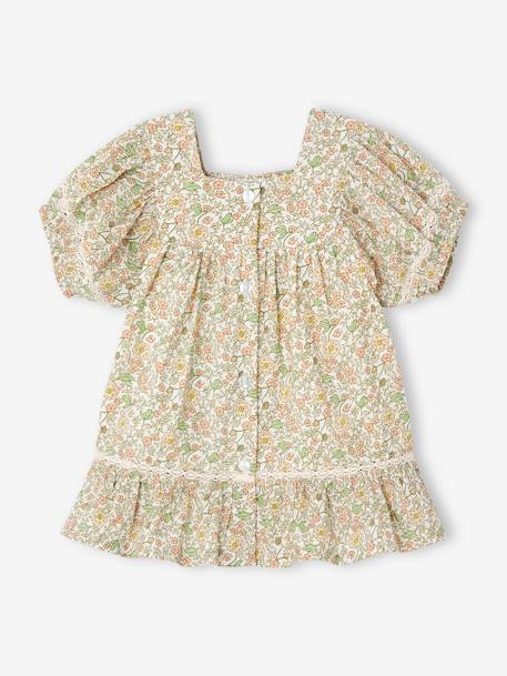 Floral Dress with Lace Details for Babies vanilla 