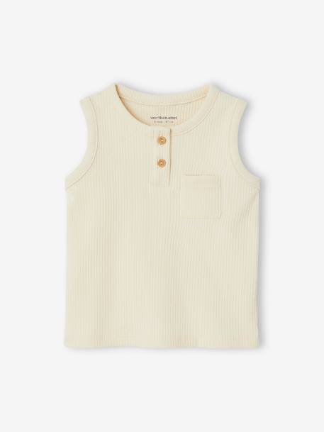 Sleeveless Rib Knit Top for Babies ecru+sky blue 