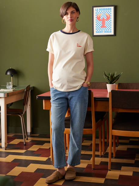 Organic Cotton T-Shirt with 'la Mama' Embroidery for Maternity, by ENVIE DE FRAISE ecru 