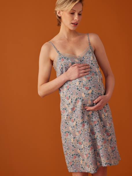 Strappy Nightie with Floral Print, by Envie de Fraise sky blue 