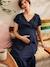 Long Dress for Maternity in Cotton Gauze, by ENVIE DE FRAISE navy blue+terracotta 