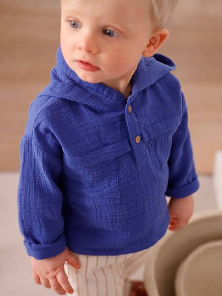 Cotton Gauze Shirt & Trousers Outfit for Babies royal blue 