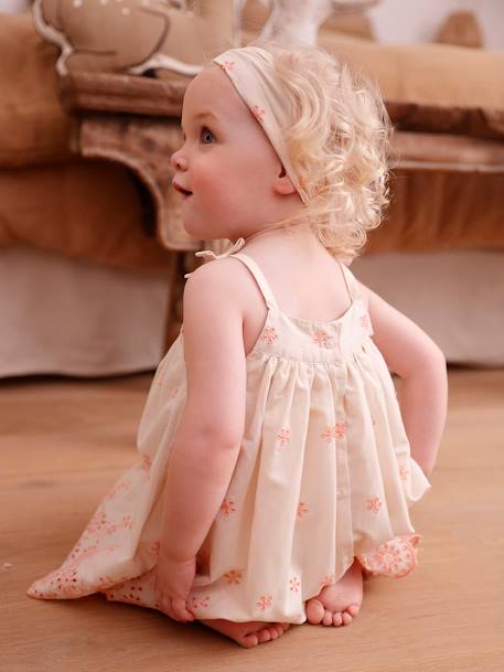 Embroidered Dress & Matching Headband for Babies ecru 