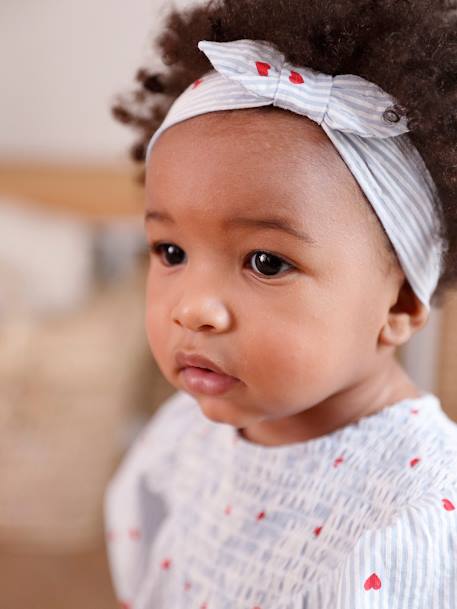 Seersucker Dress + Shorts + Headband Combo for Babies striped blue 