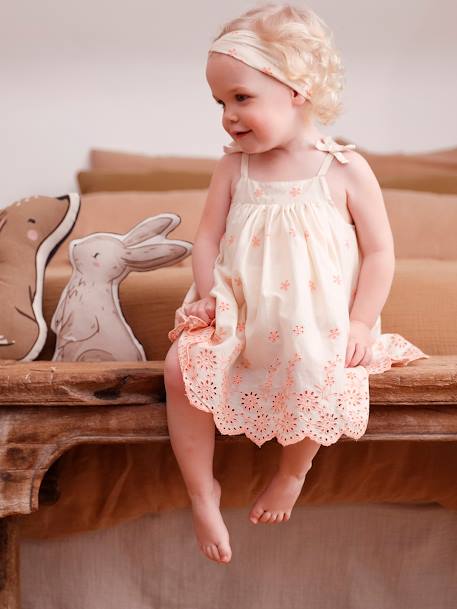 Embroidered Dress & Matching Headband for Babies ecru 