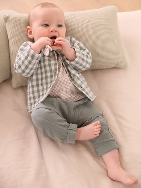 Chequered Cardigan in Seersucker for Newborn Babies grey green 